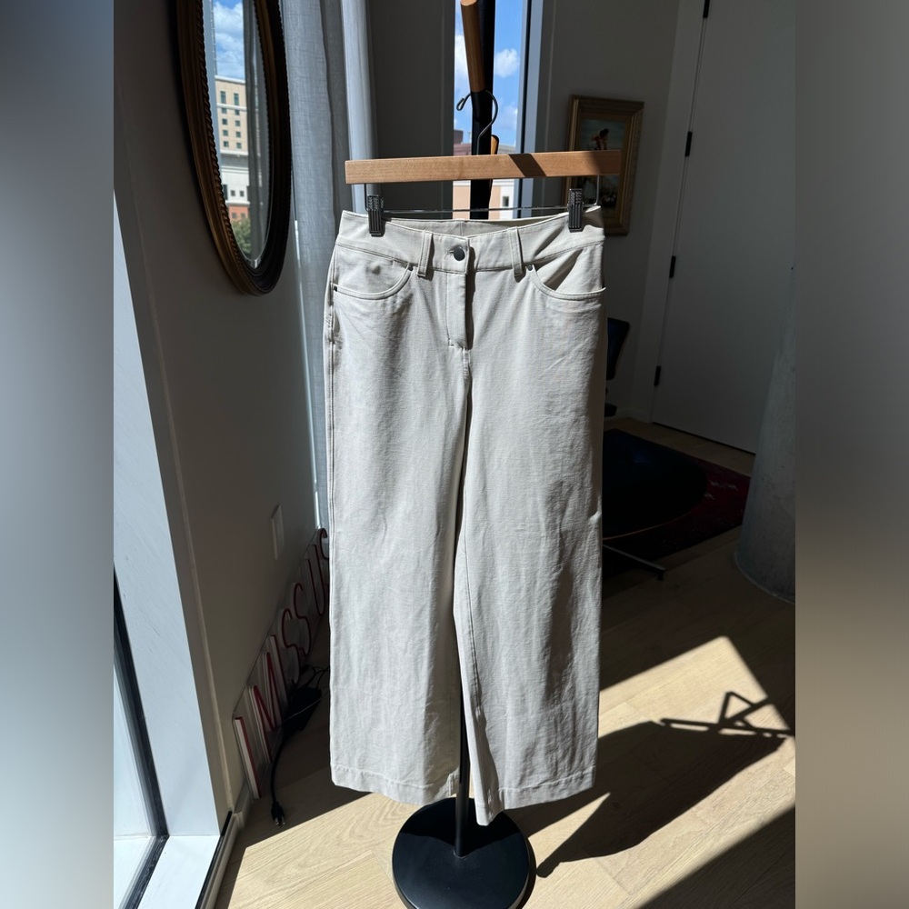 Women’s Lululemon City Sleek 5 Pocket Wide Leg Pants, Utilitech, Beige - Size 26
